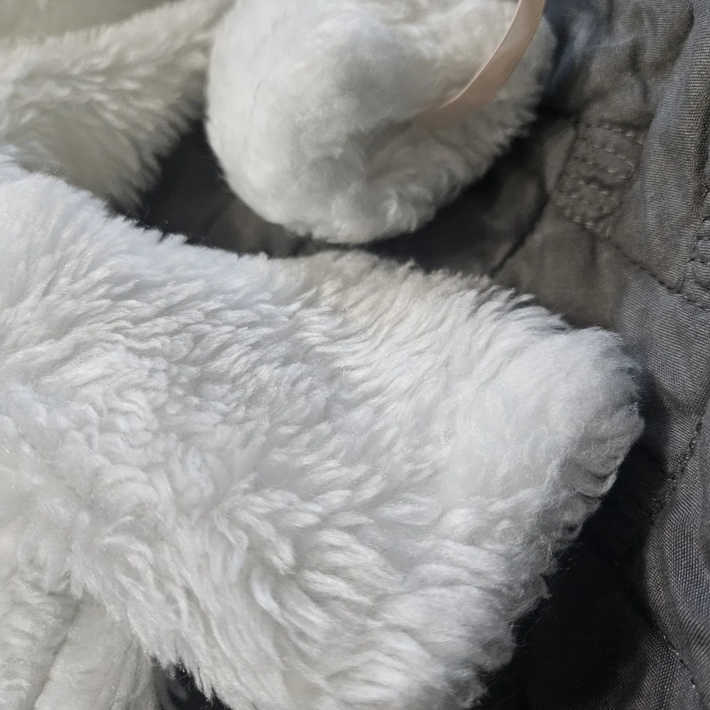 Vintage 1980s White Plush Doll Coat with Hood And Matching Hand Warmer